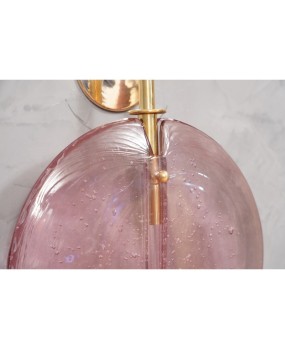 Murano Round Pink Glass and Brass Modern Wall Light.