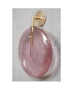 Murano Round Pink Glass and Brass Modern Wall Light.