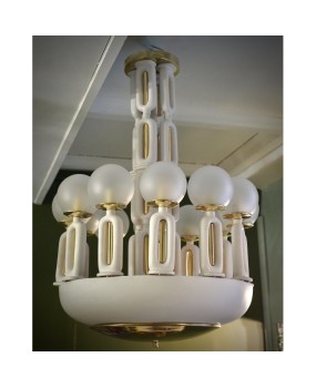 Murano Art Glass Brass and Ceramic Chandelier and Pendant, 1950