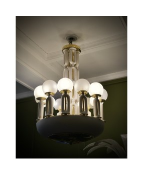Murano Art Glass Brass and Ceramic Chandelier and Pendant, 1950