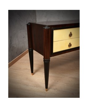 MidCentury Rectangular Walnut Wood and Goatskin Italian Chests of Drawer, 1950