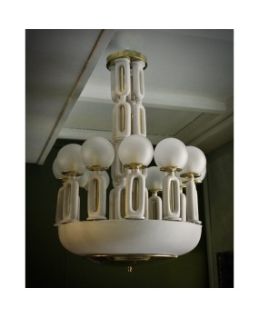 Murano Art Glass Brass and Ceramic Chandelier and Pendant, 1950
