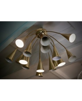 Sputnik Semi Spherical Brass Chandelier and Pendant, 1990