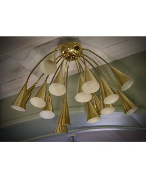 Sputnik Semi Spherical Brass Chandelier and Pendant, 1990