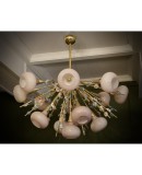 Murano Art Glass and Brass Pink Color Chandelier and Pendant, 1990 Murano Art Glass and Brass Pink Color Chandelier and Pendant, 1990