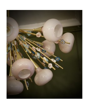 Murano Art Glass and Brass Pink Color Chandelier and Pendant, 1990