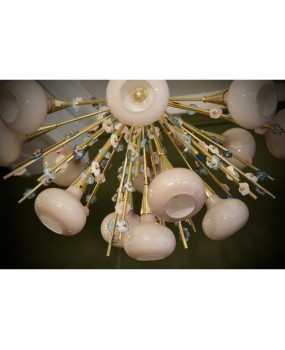 Murano Art Glass and Brass Pink Color Chandelier and Pendant, 1990