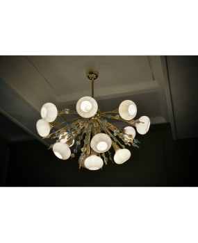 Murano Art Glass and Brass Pink Color Chandelier and Pendant, 1990