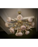 Murano Art Glass and Brass Pink Color Chandelier and Pendant, 1990 Murano Art Glass and Brass Pink Color Chandelier and Pendant, 1990