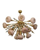 Murano Art Glass and Brass Pink Color Chandelier and Pendant, 1990 Murano Art Glass and Brass Pink Color Chandelier and Pendant, 1990