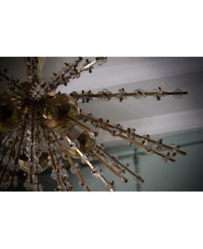 Murano Art Glass and Brass Transparent Color Chandelier and Pendant, 1990