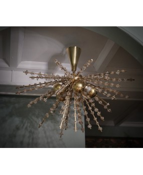 Murano Art Glass and Brass Transparent Color Chandelier and Pendant, 1990