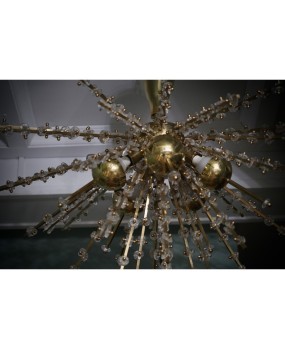 Murano Art Glass and Brass Transparent Color Chandelier and Pendant, 1990