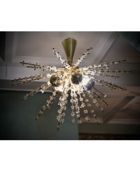 Murano Art Glass and Brass Transparent Color Chandelier and Pendant, 1990