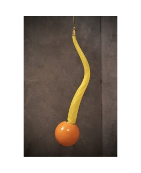 L 111 Lampadario lanterna in vetro giallo di Murano e ottone, anni ’60