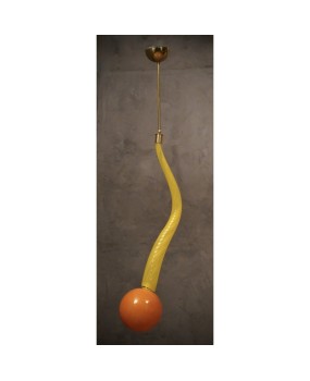 L 111 Lampadario lanterna in vetro giallo di Murano e ottone, anni ’60