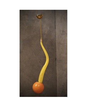 L 111 Lampadario lanterna in vetro giallo di Murano e ottone, anni ’60