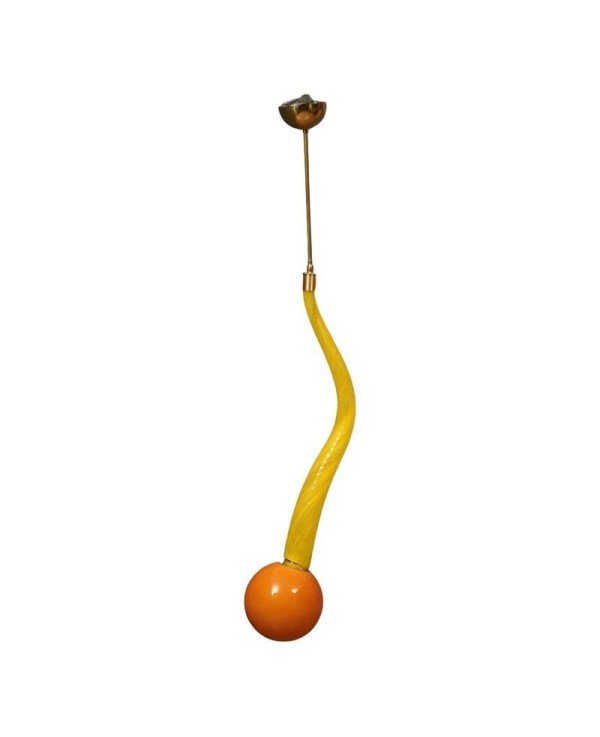 L 111 Lampadario lanterna in vetro giallo di Murano e ottone, anni ’60 L 111 Lampadario lanterna in vetro giallo di Murano e ottone, anni ’60