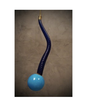 L 110 Lampadario lanterna in vetro blu di Murano e ottone, anni '60