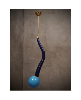 L 110 Lampadario lanterna in vetro blu di Murano e ottone, anni '60