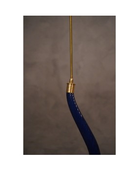 L 110 Lampadario lanterna in vetro blu di Murano e ottone, anni '60