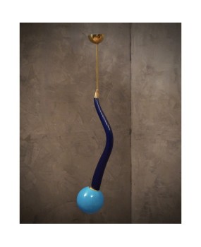 L 110 Lampadario lanterna in vetro blu di Murano e ottone, anni '60