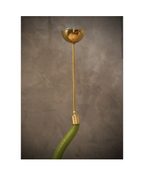 Murano Round Green Glass and Brass Lantern Chandelier and Pendant, 1960