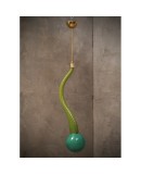 Murano Round Green Glass and Brass Lantern Chandelier and Pendant, 1960 Murano Round Green Glass and Brass Lantern Chandelier and Pendant, 1960