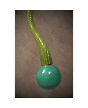 Murano Round Green Glass and Brass Lantern Chandelier and Pendant, 1960