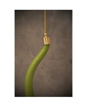 Murano Round Green Glass and Brass Lantern Chandelier and Pendant, 1960