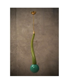 Murano Round Green Glass and Brass Lantern Chandelier and Pendant, 1960