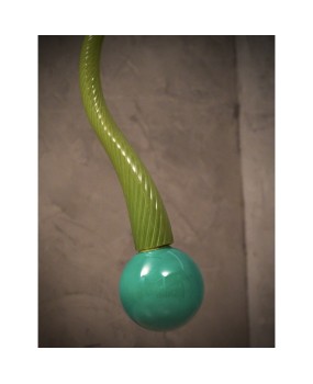 Murano Round Green Glass and Brass Lantern Chandelier and Pendant, 1960