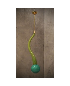 L 109 Lampadario lanterna in vetro verde di Murano e ottone, anni '60