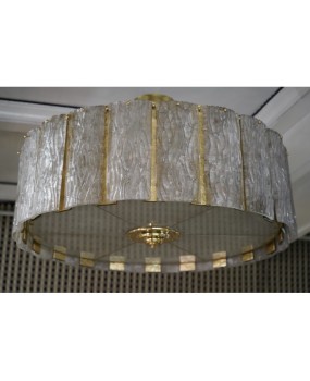 Murano Round Art Glass and Brass Midcentury Chandeliers, 1970