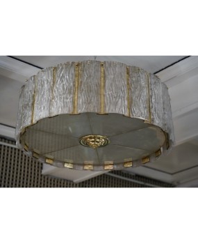 Murano Round Art Glass and Brass Midcentury Chandeliers, 1970