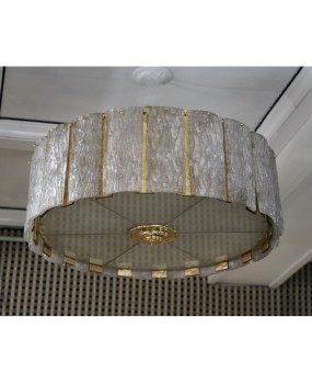 Murano Round Art Glass and Brass Midcentury Chandeliers, 1970
