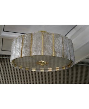 Murano Round Art Glass and Brass Midcentury Chandeliers, 1970