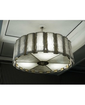 Murano Round Art Glass and Brass Midcentury Chandeliers, 1970