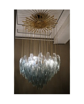 Murano Midcentury Sea Water Color Glass and Brass Chandelier, 1970