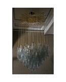 Murano Midcentury Sea Water Color Glass and Brass Chandelier, 1970