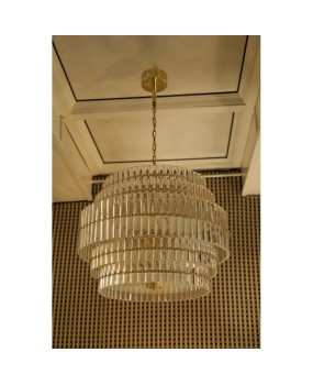 Murano Art Glass Transparent and Brass Chandelier, 1970