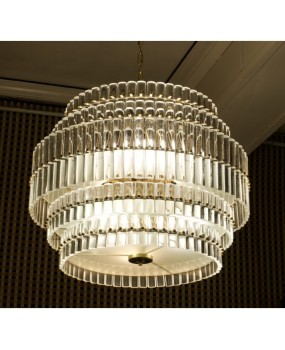 Murano Art Glass Transparent and Brass Chandelier, 1970