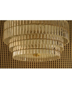 Murano Art Glass Transparent and Brass Chandelier, 1970