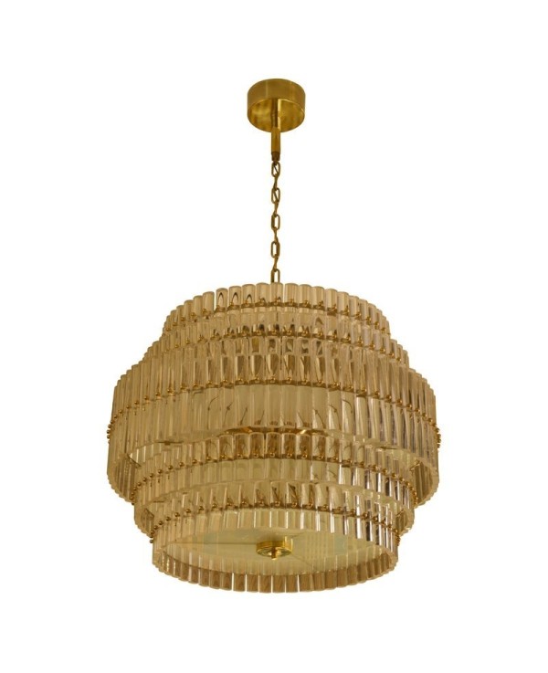 Murano Art Glass Transparent and Brass Chandelier, 1970 Murano Art Glass Transparent and Brass Chandelier, 1970