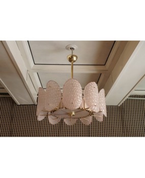 L 89 Lampadario di Murano in vetro color rosa cipria
