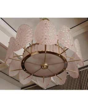L 89 Lampadario di Murano in vetro color rosa cipria