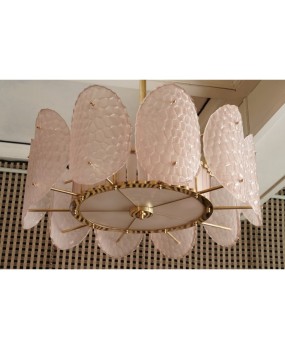 L 89 Lampadario di Murano in vetro color rosa cipria