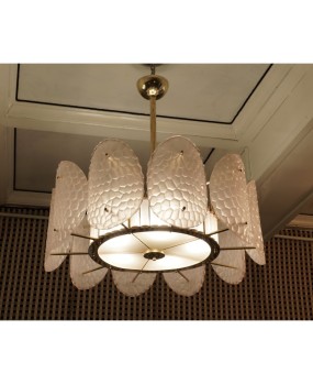L 89 Lampadario di Murano in vetro color rosa cipria