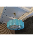 L 78 Lampadario Rotondo in vetro color Tiffany e ottone di Murano, 1980