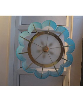 L 78 Lampadario Rotondo in vetro color Tiffany e ottone di Murano, 1980